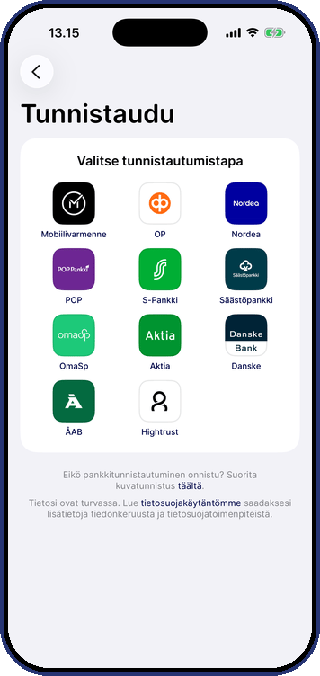 Val av identifieringssätt i Truster-appen
