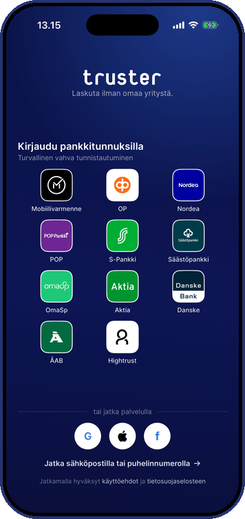 Truster-appens inloggningsvy